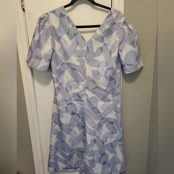 Club Monaco Printed Rouched Front Dress Size 8 Blue & White - Picture 7 of 13